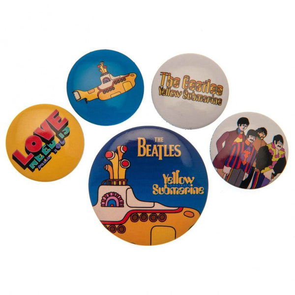 The Beatles Yellow Submarine Button Badge Set LKT Sport Eye-catching designs and slogan badgesIdeal addition to school bags or clothingFasten with a safety pin fixingOfficial licensed product5 assorted size badges Pinback Buttons