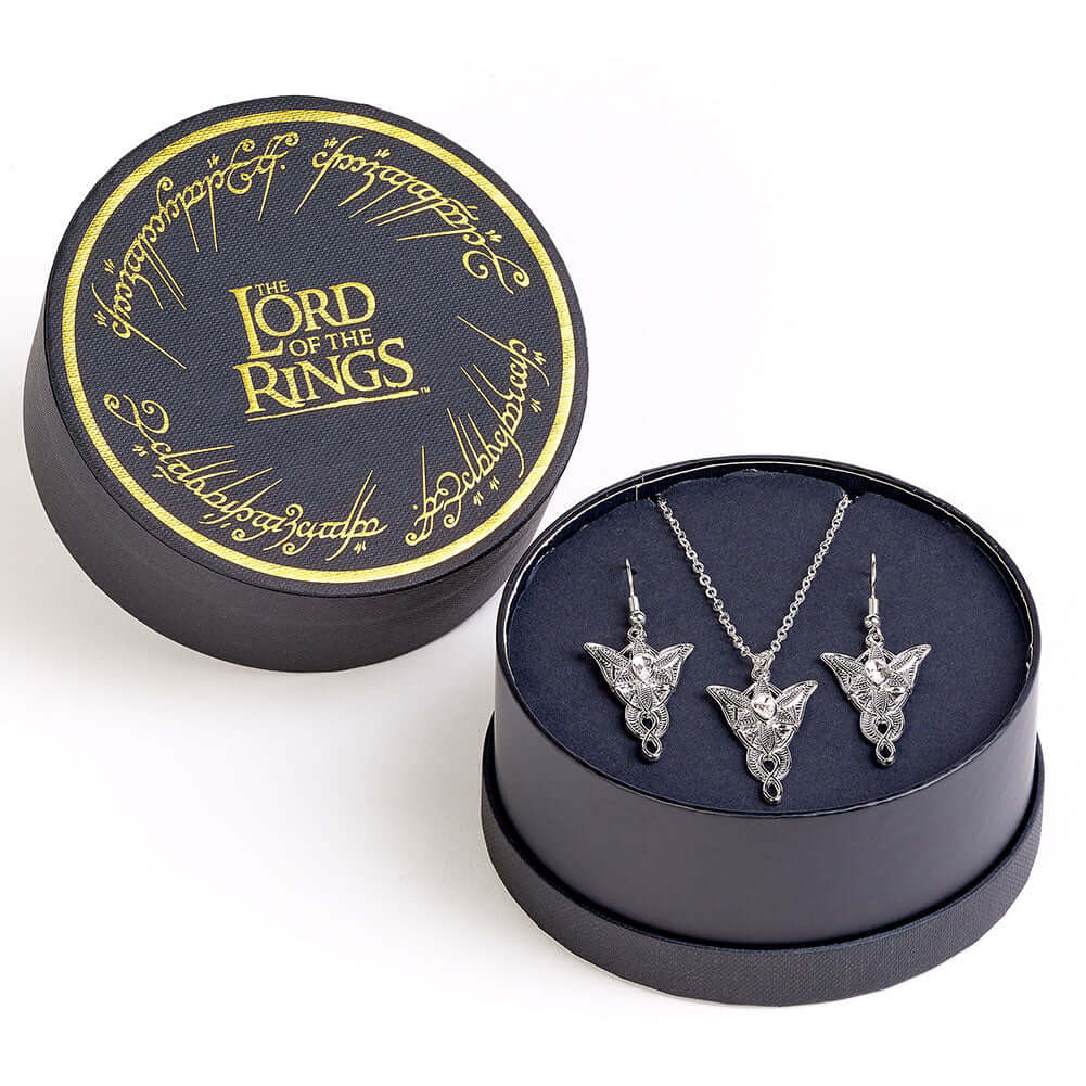 The Lord Of The Rings Evenstar Necklace & Earrings Gift Box LKT Sport Immerse yourself in the magic of Middle-earth with The Lord of The Rings Evenstar earrings and necklace gift setNecklace chain measures 40cm with a 5cm extenderPresented beautifully in