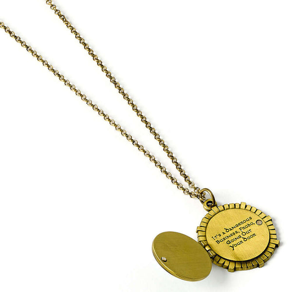 The Lord Of The Rings Silver Plated Hobbit Door Necklace LKT Sport Bag End's front door on a gold plated necklaceThe pendant opens up to unveil the hidden message "It's a dangerous business Frodo, going out your door"Official licensed productNecklace appr