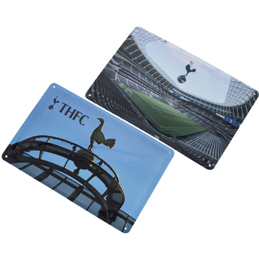 Tottenham Hotspur FC 2pk Stadium Sign LKT Sport Pair of deluxe metal photo signs both including a Tottenham Hotspur FC crestOne sign features an image of the interior of the stadium, the second sign features an image of the exterior main entranceReady to Main image