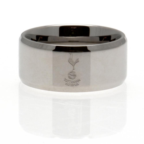 Tottenham Hotspur FC Band Ring Large LKT Sport Classic stainless steel band ring with a bevelled edge Chrome finish and engraved with the Spurs club crest Official licensed product Internal diameter approx 21mm Ring size X Presented in a gift box Rings