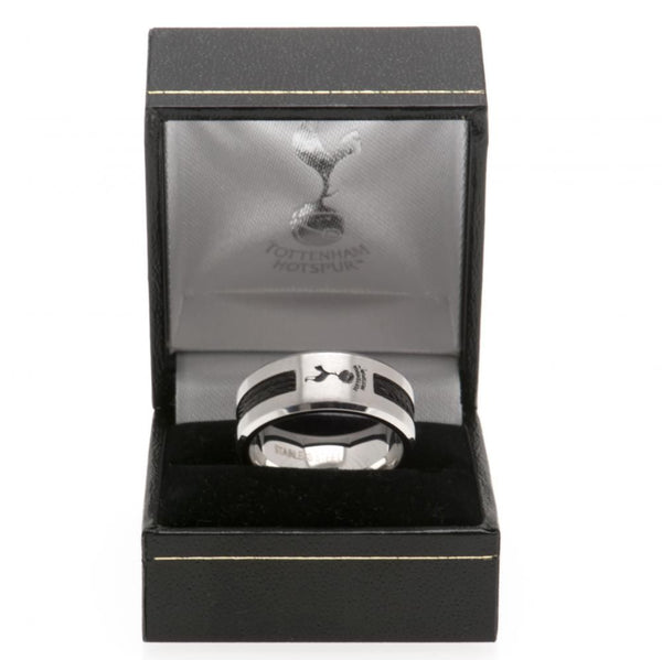 Tottenham Hotspur FC Black Inlay Ring Large LKT Sport Stainless steel ring featuring a black rope insertBrushed satin finish and engraved with the Spurs crestOfficial licensed productInternal diameter approx 21mmRing size X Rings
