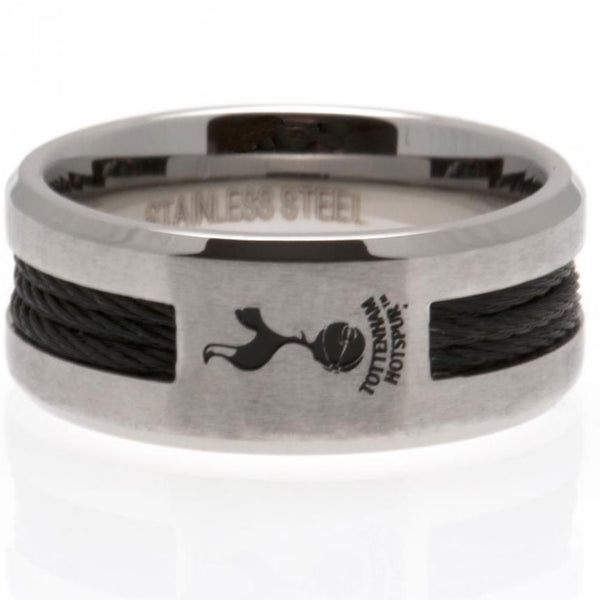 Tottenham Hotspur FC Black Inlay Ring Small LKT Sport Stainless steel ring featuring a black rope insert Brushed satin finish and engraved with the Spurs crest Official licensed product Internal diameter approx 19mm Ring size R Presented in a gift box Rin