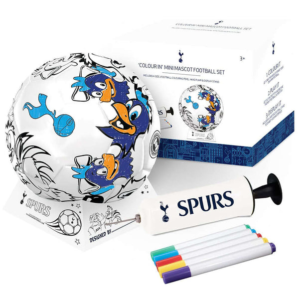 Tottenham Hotspur FC 'Colour In' Mini Football Set LKT Sport Colour your own mini football featuring the Tottenham crest and team mascotComes with a hand pump, 5 colouring pens and a card ball standOfficial licensed product American Football Toys