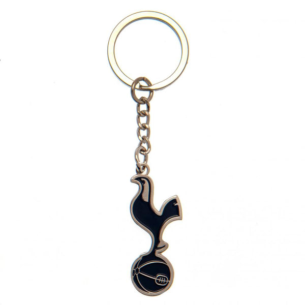 Tottenham Hotspur FC Crest Keyring LKT Sport Metal crest shaped keyring with chain and split ring Die stamped design with full colour enamel infill Metal alloy with silver style finish Official licensed product Approx 40mm x 20mm On a header card Keychain