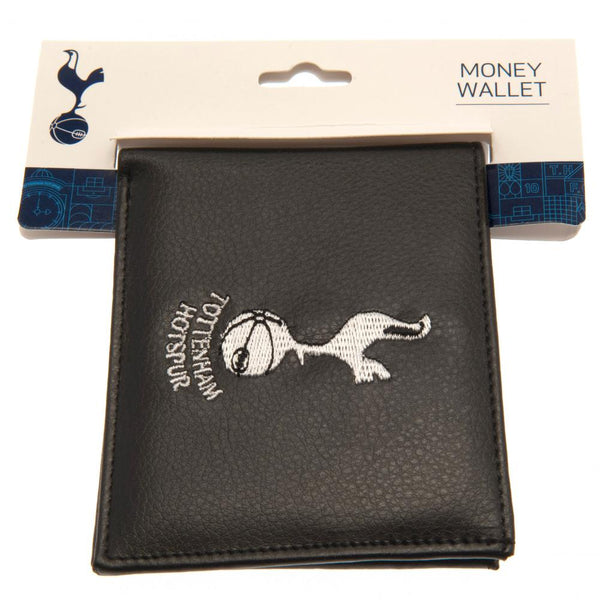 Tottenham Hotspur FC Embroidered Wallet LKT Sport Black PU wallet featuring a large embroidered club crest 3 card slots, a window slot and 2 note pockets Change pocket with secure stud fastener 2 additional compartments Official licensed product Approx 11