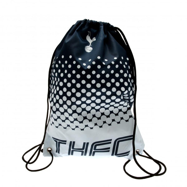 Tottenham Hotspur FC Fade Gym Bag LKT Sport Fade design gym bag featuring THFC text and Spurs club crest Drawstring close with metal eyelets Wipe clean polyester Official licensed product Approx 44cm x 33cm flat On a header card Backpacks
