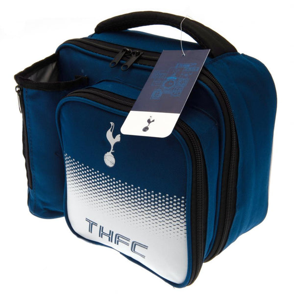 Tottenham Hotspur FC Fade Lunch Bag LKT Sport Fade design lunch bag featuring THFC text and Spurs club crest Main compartment has a double zipped opening for easy access Additional zipped front pocket and zipped bottle holder With carry handle Wipe clean