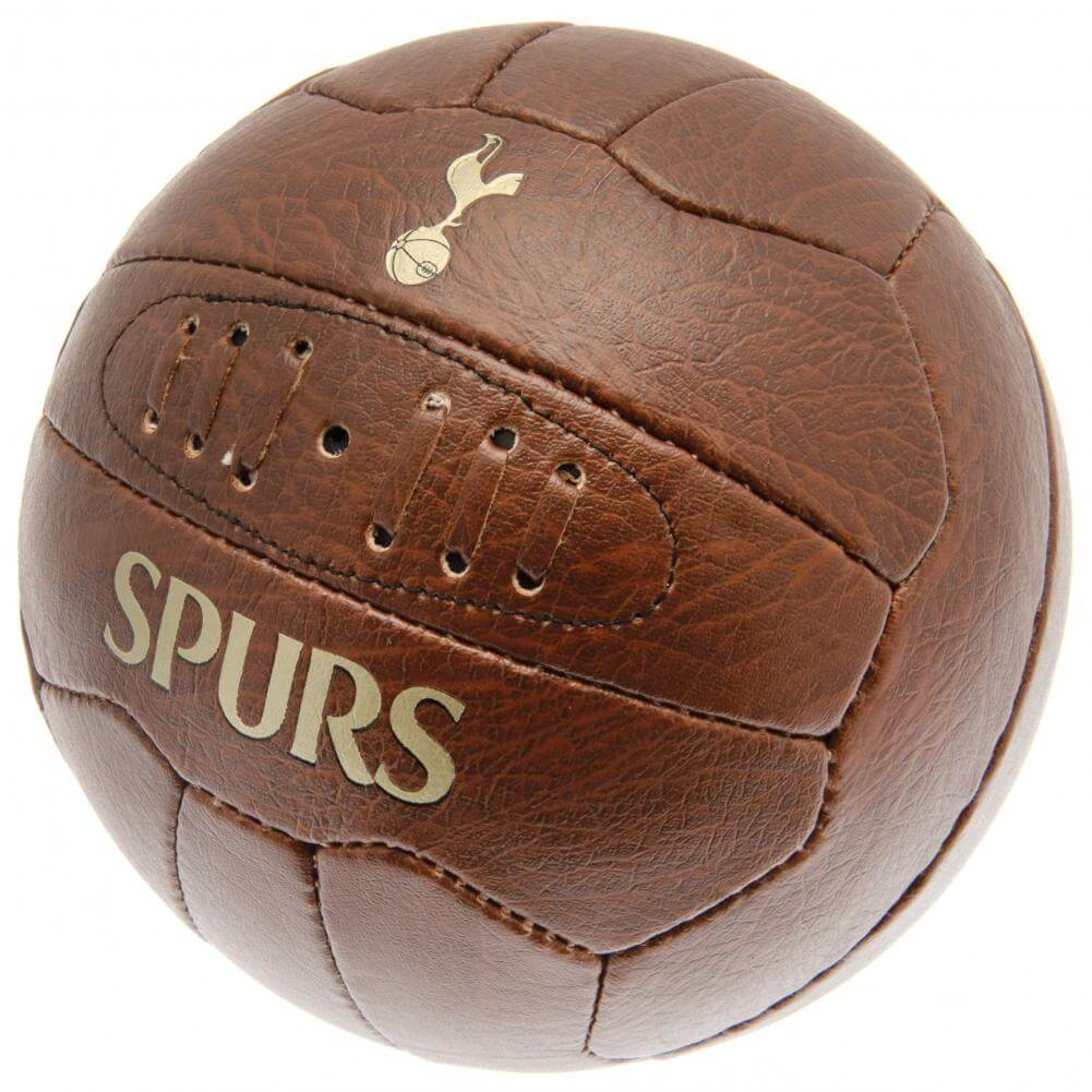 Tottenham Hotspur FC Faux Leather Football LKT Sport Faux leather effect heritage footballFeaturing gold debossed print Tottenham crest and text18 panel retro style ball with stitched featureOfficial licensed productSize 5 footballApprox 69cm in circumfer