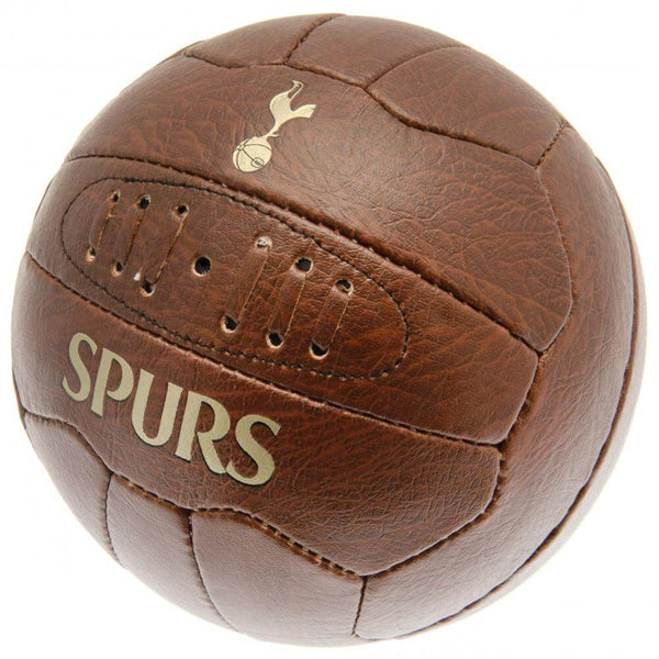 Tottenham Hotspur FC Faux Leather Football LKT Sport Faux leather effect heritage footballFeaturing gold debossed print Tottenham crest and text18 panel retro style ball with stitched featureOfficial licensed productSize 5 footballApprox 69cm in circumfer