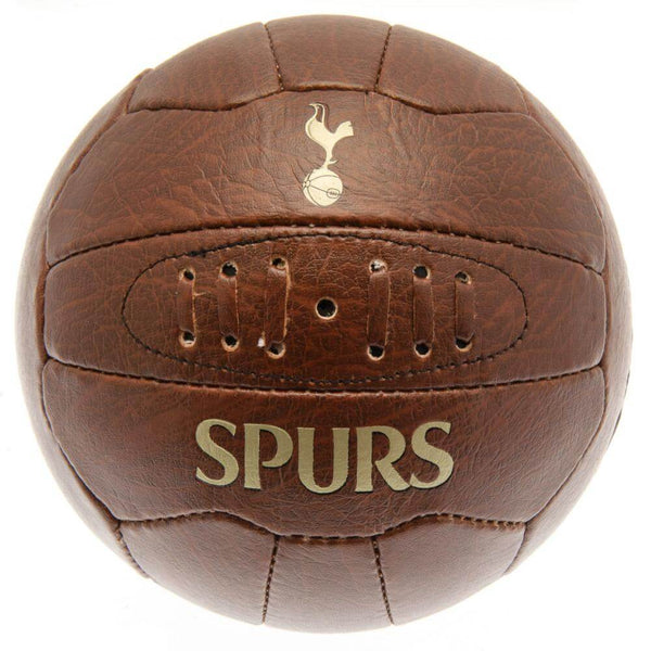 Tottenham Hotspur FC Faux Leather Football LKT Sport Faux leather effect heritage footballFeaturing gold debossed print Tottenham crest and text18 panel retro style ball with stitched featureOfficial licensed productSize 5 footballApprox 69cm in circumfer