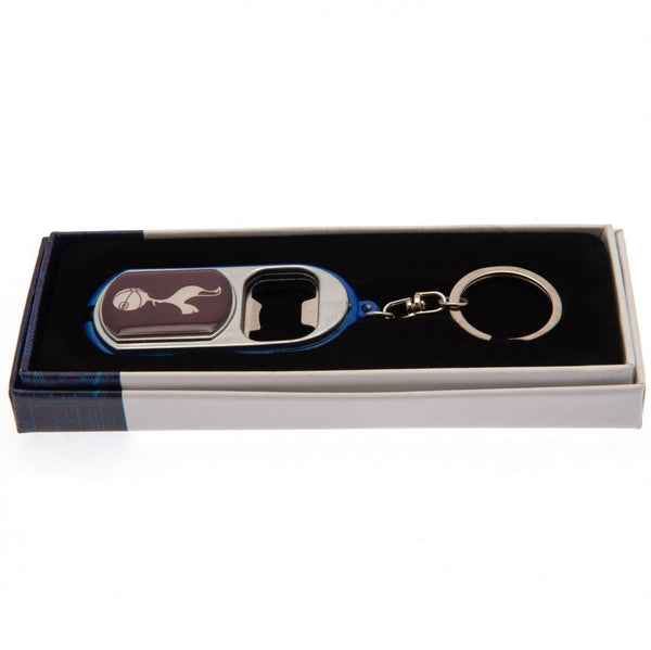 Tottenham Hotspur FC Keyring Torch Bottle Opener LKT Sport Plastic club crested keyring With a bottle opener function Includes a battery powered torch Official licensed product Approx 7cm x 3cm In a gift box Keychains
