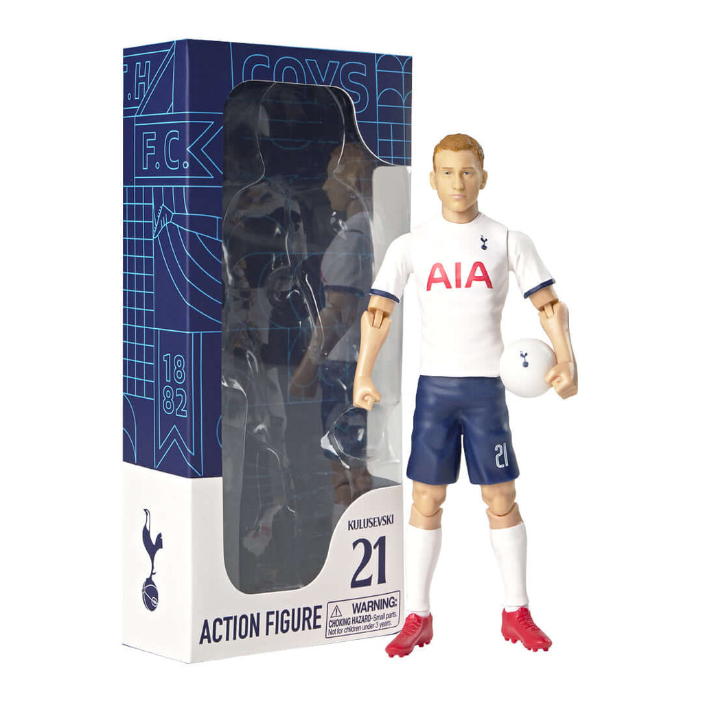 Tottenham Hotspur FC Kulusevski 20cm Action Figure LKT Sport Sockers action figurine depicting Dejan KulusevskiWearing his team kit with Kulusevski and number 21 on the backIntricately detailed and 10 points of articulationComplete with a Madrid footballA
