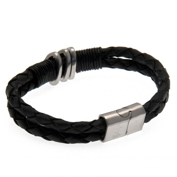 Tottenham Hotspur FC Leather Bracelet LKT Sport Twin rope design bracelet made from genuine leather Black bracelet featuring with steel detail Stainless steel magnetic clasp with an engraved club crest Official licensed product Approx 20cm x 1cm Presented