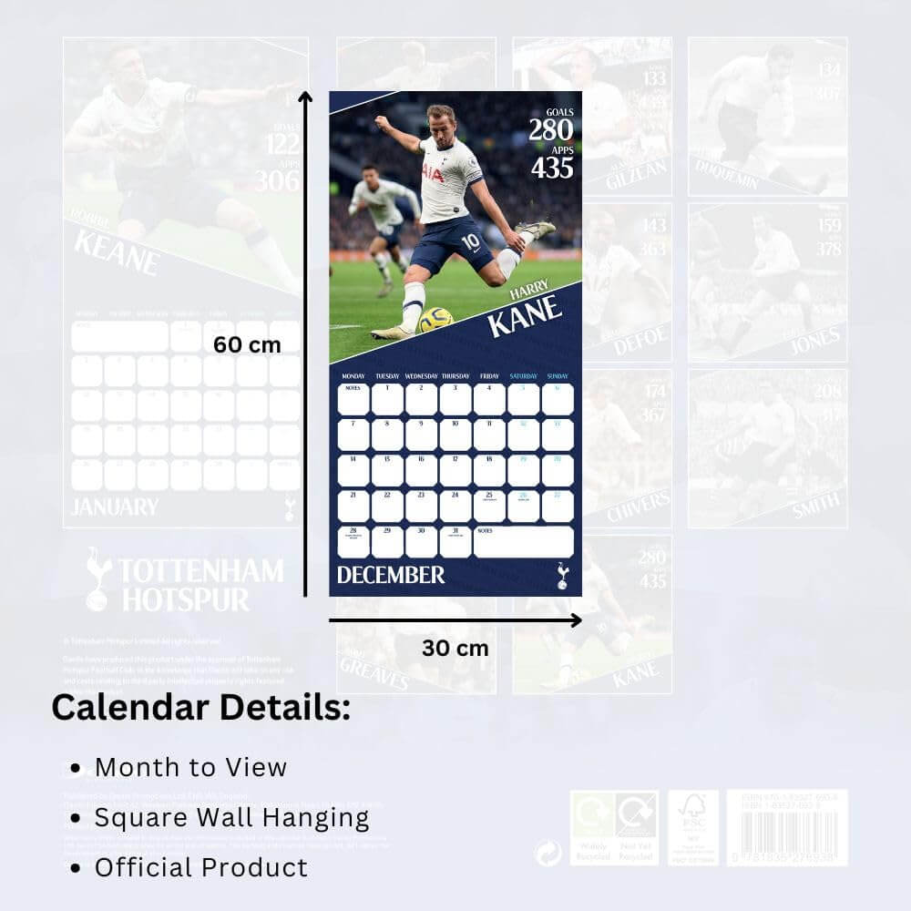 Tottenham Hotspur FC Legends Square Calendar 2026 LKT Sport Football>Premier League>Tottenham Hotspur FC Wall Calendars