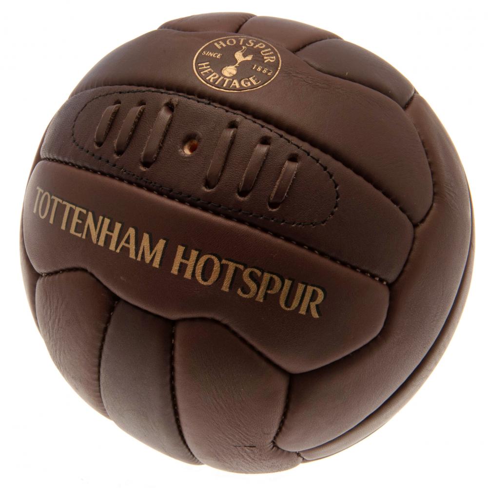Tottenham Hotspur FC Retro Heritage Football LKT Sport Genuine leather heritage football Featuring gold debossed print Tottenham crest and text 18 panel retro style ball with stitched feature Official licensed product Size 5 football Approx 69cm in circum