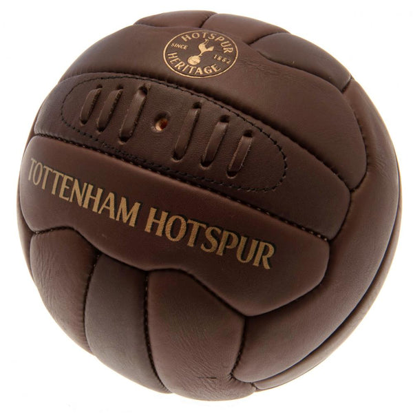 Tottenham Hotspur FC Retro Heritage Football LKT Sport Genuine leather heritage football Featuring gold debossed print Tottenham crest and text 18 panel retro style ball with stitched feature Official licensed product Size 5 football Approx 69cm in circum
