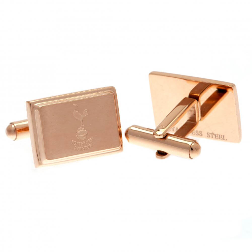 Tottenham Hotspur FC Rose Gold Plated Cufflinks LKT Sport Rose Gold Plated rectangular cufflinksEach cufflink is engraved with the Spurs crestOn a bullet back fixingOfficial licensed productApprox 20mm x 10mm Cufflinks