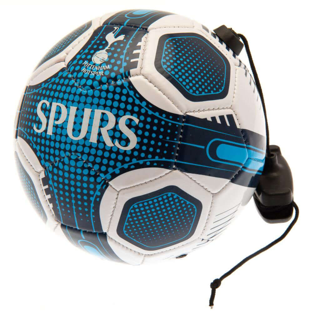 Tottenham Hotspur FC Size 2 Skills Trainer LKT Sport Great close control and skills training aidSize 2 training ball with a cordWhite football featuring a full colour Spurs crest and navy detailPerfect for improving passing, control and reactionsOfficial