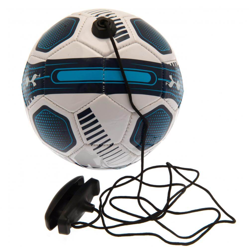 Tottenham Hotspur FC Size 2 Skills Trainer LKT Sport Great close control and skills training aidSize 2 training ball with a cordWhite football featuring a full colour Spurs crest and navy detailPerfect for improving passing, control and reactionsOfficial