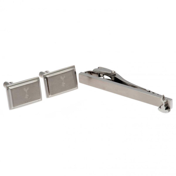 Tottenham Hotspur FC Tie Slide & Cufflink Set LKT Sport Stylish and discreet design tie slide with executive cufflinks Stainless steel pin featuring the Spurs crest with a crocodile clip back Stainless steel satin finish cufflinks featuring an engraved Sp