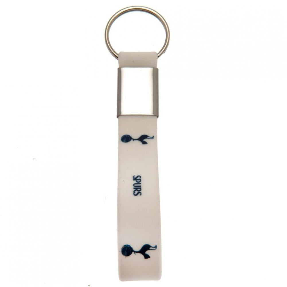Tottenham Hotspur FC White Silicone Keyring LKT Sport Silicone strap keyring with silver colour metal band and split ring Bright white strap with crest and spurs text design Official licensed product Approx 10cm x 1.5cm On a header card Keychains
