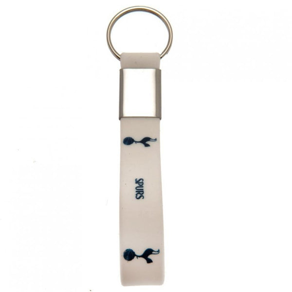 Tottenham Hotspur FC White Silicone Keyring LKT Sport Silicone strap keyring with silver colour metal band and split ring Bright white strap with crest and spurs text design Official licensed product Approx 10cm x 1.5cm On a header card Keychains