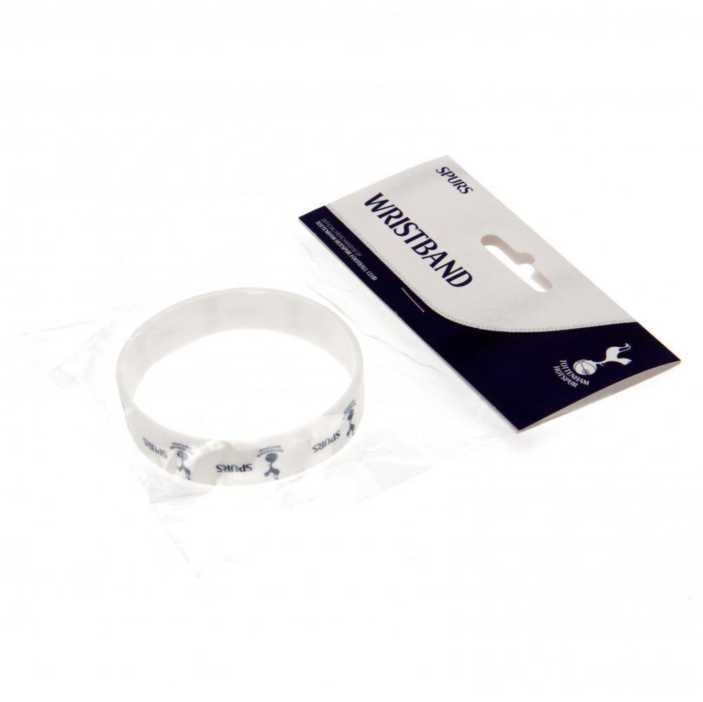 Tottenham Hotspur FC White Silicone Wristband LKT Sport Bright white silicone rubber wristband Features Spurs text and club crest design in navy blue One size fits all Official licensed product Approx 7cm in diameter On a header card Wristbands