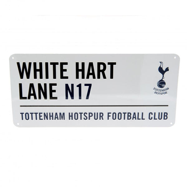 Tottenham Hotspur FC White Street Sign LKT Sport Gloss finish design stamped metal wall sign White Hart Lane N17 road sign, the home of Tottenham Hotspur FC on a white background Ready to hang on the wall with four small holes for fixing Official licensed