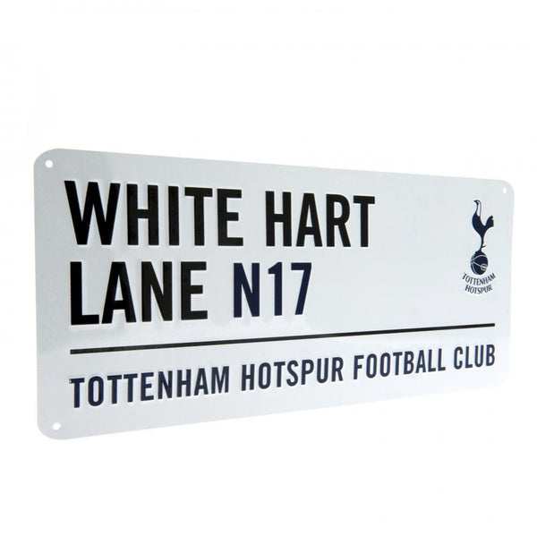 Tottenham Hotspur FC White Street Sign LKT Sport Gloss finish design stamped metal wall sign White Hart Lane N17 road sign, the home of Tottenham Hotspur FC on a white background Ready to hang on the wall with four small holes for fixing Official licensed