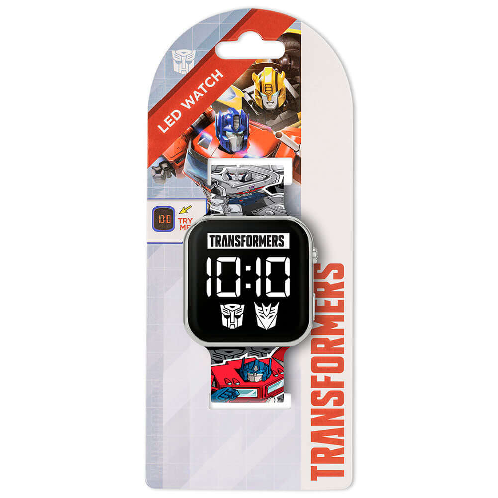 Transformers Junior LED Watch LKT Sport Junior LED digital watchEasy to read display featuring the Autobot and Decepticon logosPrinted silicone strap with traditional buckle fasteningManufacturer's 1 year guaranteeOfficial licensed productSuitable for age