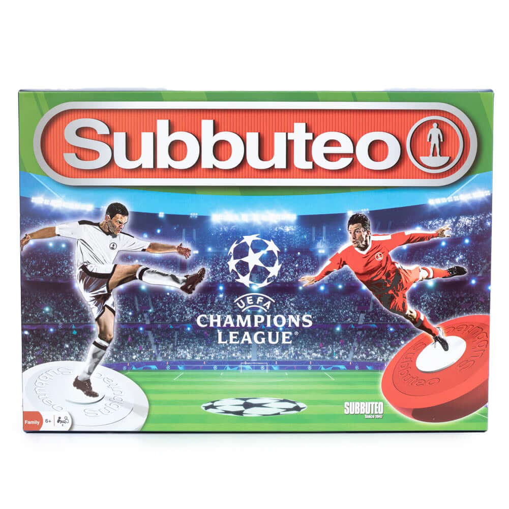 UEFA Champions League Edition Subbuteo Main Game LKT Sport Subbuteo, the classic table football game is back.Featuring a new high quality pitch and re-engineered players with more strengthIncludes 20 players, 2 goal keepers, 2 goals, 1 ball and the pitchS