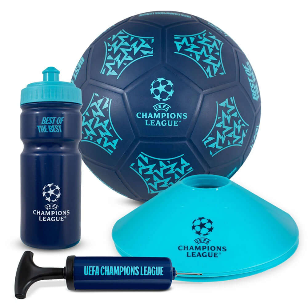 UEFA Champions League FC Street Ball Gift Set LKT Sport Training equipment gift setContaining a size 5 PVC football4 x Training conesA 500ml water bottleAnd a mini hand pumpOfficial licensed productBottle approx 19cm tall, 8cm in diameter and 500mlPump ap