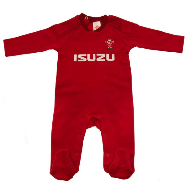 Wales RU Sleepsuit 9/12 mths PS LKT Sport This long sleeved baby sleepsuit features the famous red home colour of Wales RU Home kit design with an embroidered crest and printed sponsor Soft comfortable fit with press stud fastening Main: 100% Cotton, Trim