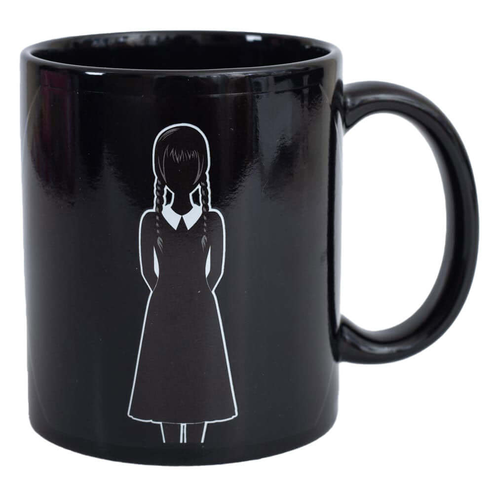Wednesday Heat Changing Mug LKT Sport Ceramic everyday coffee mug with a heat sensitive designDesign changes as the contents heat and coolFeatures a silhouette of Wednesday in front of Ophelia windowHand wash onlyOfficial licensed productApprox 315ml (11o