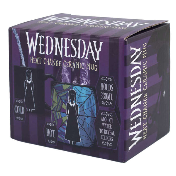 Wednesday Heat Changing Mug LKT Sport Ceramic everyday coffee mug with a heat sensitive designDesign changes as the contents heat and coolFeatures a silhouette of Wednesday in front of Ophelia windowHand wash onlyOfficial licensed productApprox 315ml (11o