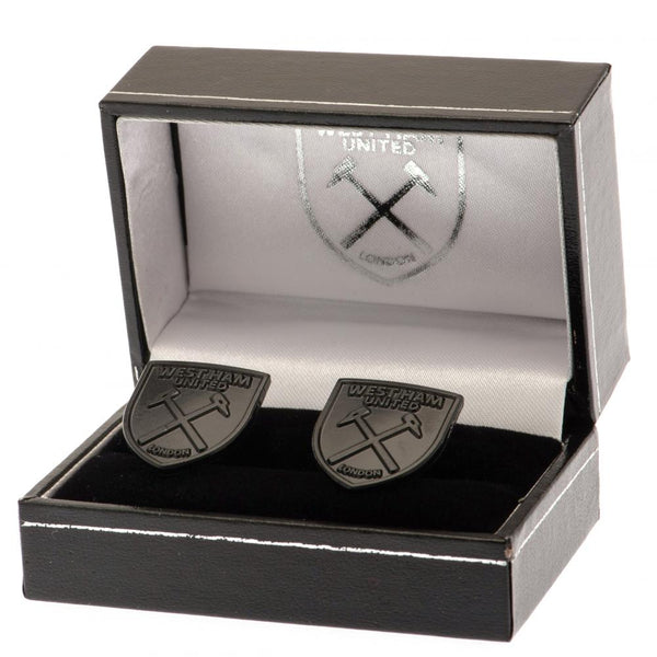 West Ham United FC Black IP Cufflinks LKT Sport Stainless steel crest shaped cufflinks coated in a black Ion PlatingFeaturing a highly detailed formed Tottenham crestOn a bullet back fixingOfficial licensed productApprox 22mm x 20mm Cufflinks