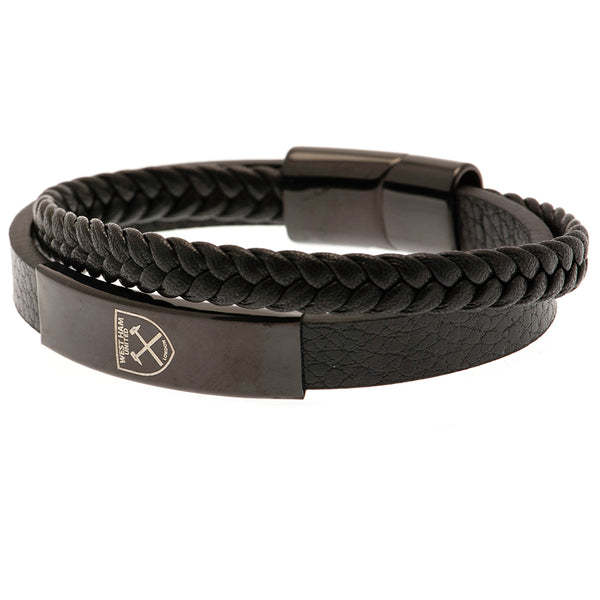 West Ham United FC Black IP Leather Bracelet LKT Sport Twin design bracelet made from genuine leatherBlack IP crest plate with an engraved Hammers logoWith a stainless steel magnetic claspOfficial licensed productApprox 20cm x 1cm Bracelets