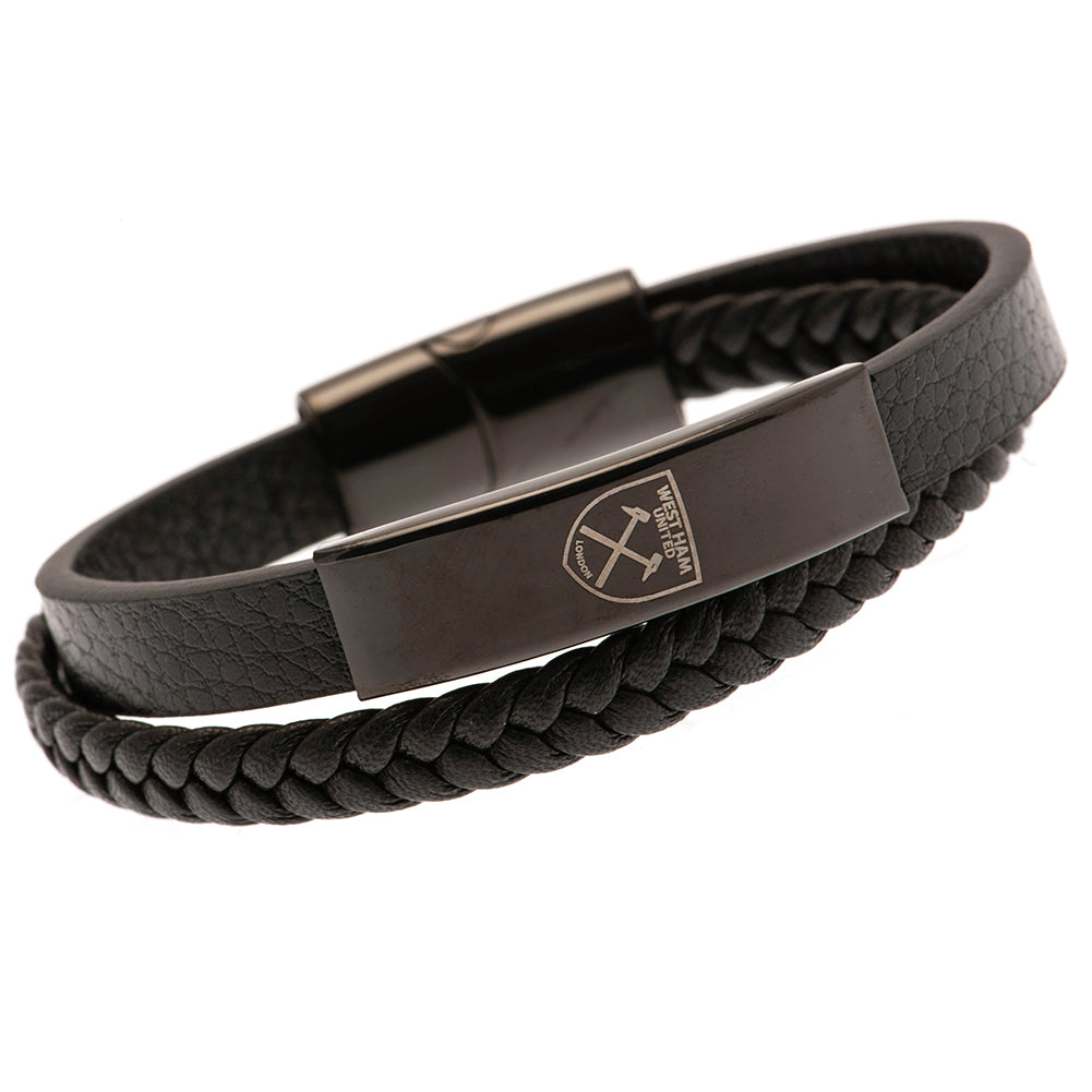 West Ham United FC Black IP Leather Bracelet LKT Sport Football>Premier League>West Ham United FC Bracelets
