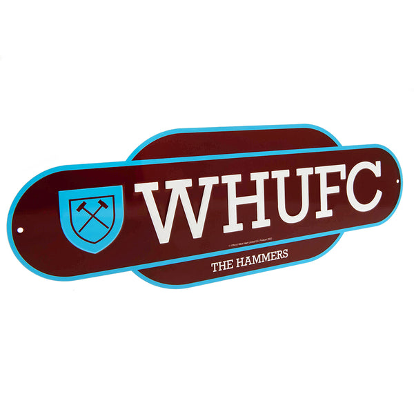 West Ham United FC Colour Retro Sign LKT Sport Vibrant colour metal hanging signFeaturing a retro West Ham crest and The Hammers textOfficial licensed productApprox 44cm x 15cm Novelty Signs