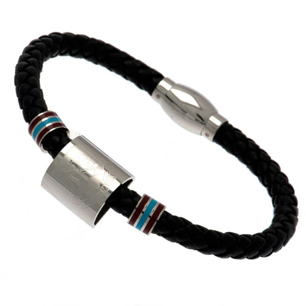 West Ham United FC Colour Ring Leather Bracelet LKT Sport Rope design bracelet made from genuine leather Black bracelet featuring stainless steel colour rings and an engraved club crest With a stainless steel magnetic clasp Official licensed product Appro