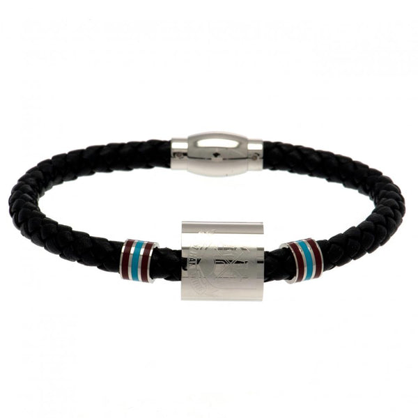 West Ham United FC Colour Ring Leather Bracelet LKT Sport Rope design bracelet made from genuine leather Black bracelet featuring stainless steel colour rings and an engraved club crest With a stainless steel magnetic clasp Official licensed product Appro