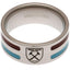 West Ham United FC Colour Stripe Ring Small LKT Sport Stainless steel ring featuring claret and blue colour inserts Chrome finish and engraved with the Hammers crest Official licensed product Internal diameter approx 19mm Ring size R Presented in a gift b