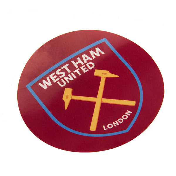 West Ham United FC Crest Car Sticker LKT Sport Vibrant vinyl self adhesive car stickerClaret sticker featuring the Hammers crestHigh quality colour screen print in a gloss finishOfficial licensed productApprox 7cm x 7cm Vehicle Decals