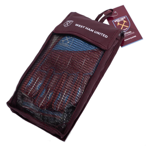 West Ham United FC Delta Goalkeeper Gloves Yths LKT Sport Claret delta design goalkeeper gloves featuring the West Ham crest in whiteWith a latex foam palm and lightweight foam backingElastic strap for secure fitOfficial licensed productSize youthsTo fit