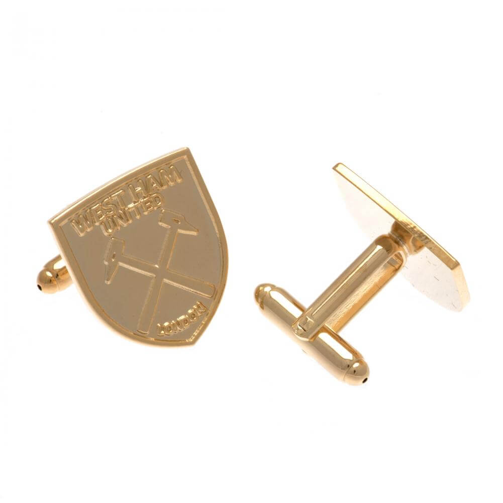 West Ham United FC Gold Plated Cufflinks LKT Sport Gold Plated crest shaped cufflinksFeaturing a highly detailed formed Hammers crestOn a bullet back fixingOfficial licensed productApprox 20mm x 22mm Cufflinks