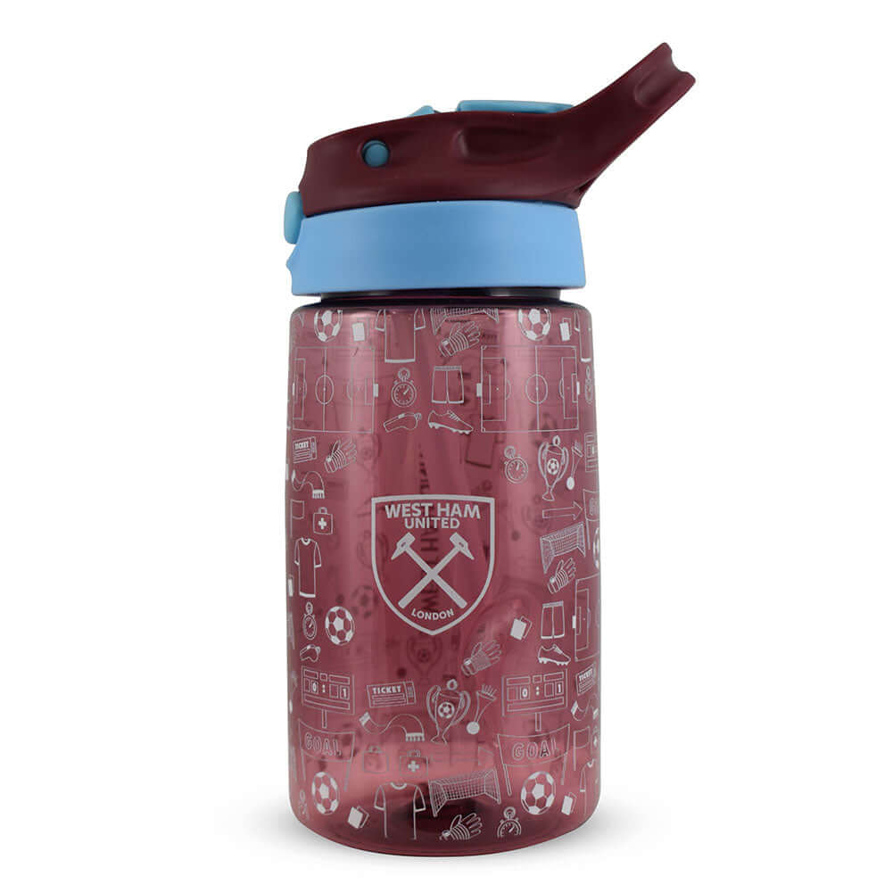 West Ham United FC Junior Water Bottle LKT Sport Vibrant claret kids water bottleWith a white West Ham crest and fun icon designWith a screw top lid and a closable drinking spoutOfficial licensed productApprox ml (oz)Approx cm tall, cm in diameter Water B