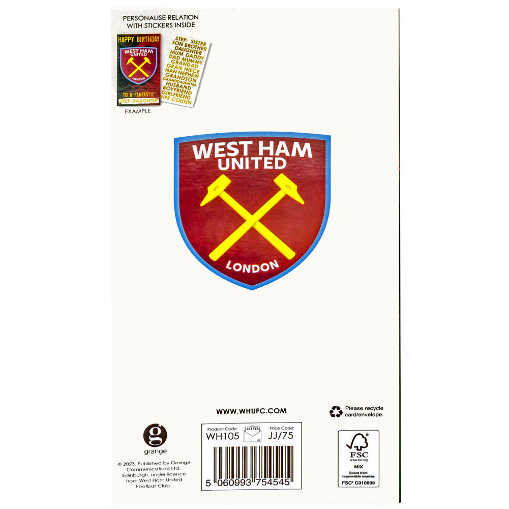 West Ham United FC Personalised Birthday Card LKT Sport Football>Premier League>West Ham United FC Greeting Cards