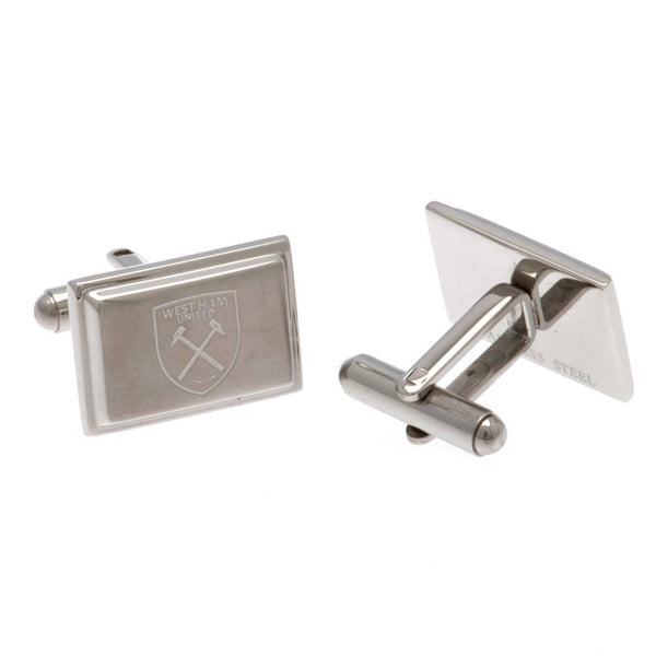 West Ham United FC Tie Slide & Cufflink Set LKT Sport Stylish and discreet design tie slide with executive cufflinks Stainless steel pin featuring the Hammers crest with a crocodile clip back Stainless steel satin finish cufflinks featuring an engraved Ha