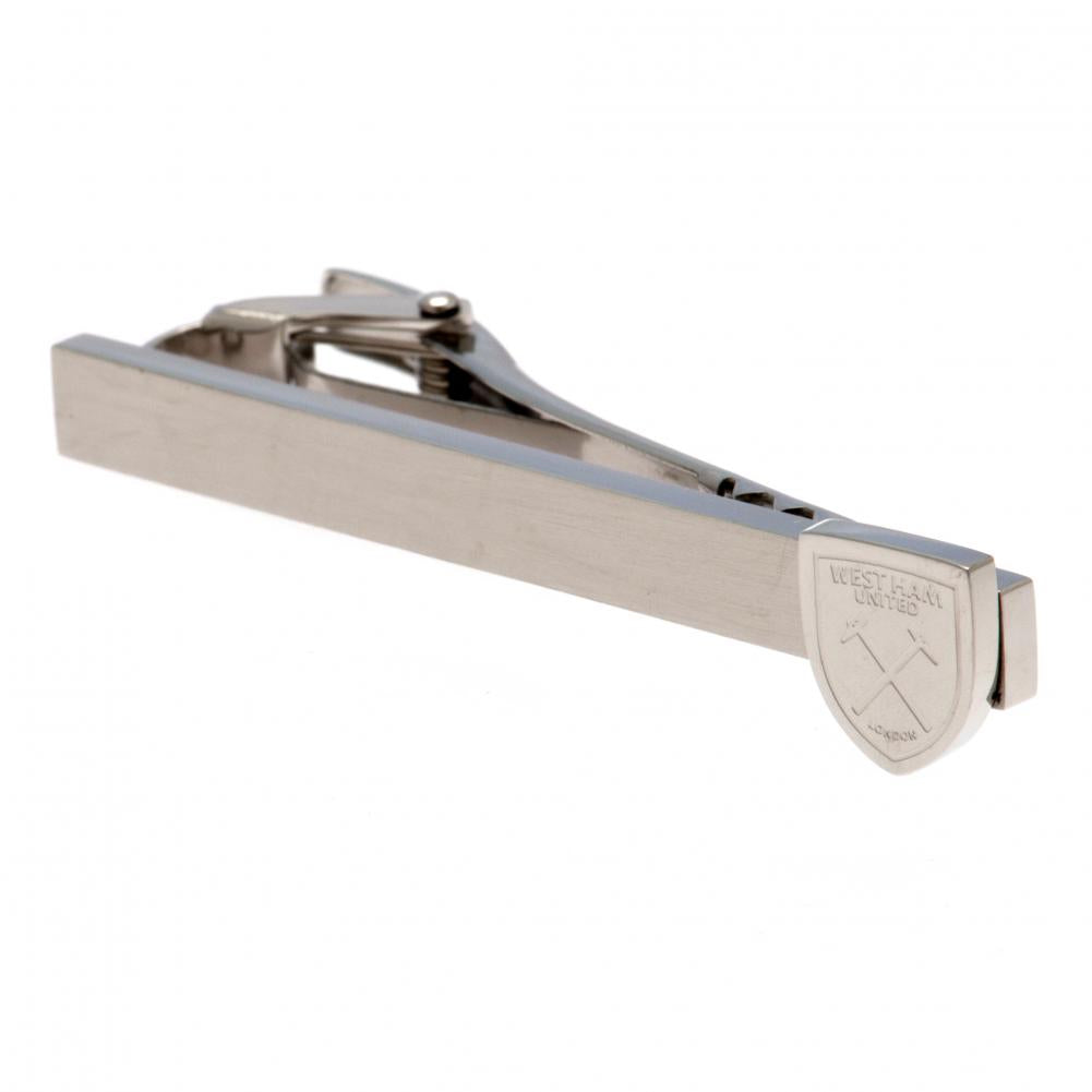 West Ham United FC Tie Slide & Cufflink Set LKT Sport Stylish and discreet design tie slide with executive cufflinks Stainless steel pin featuring the Hammers crest with a crocodile clip back Stainless steel satin finish cufflinks featuring an engraved Ha
